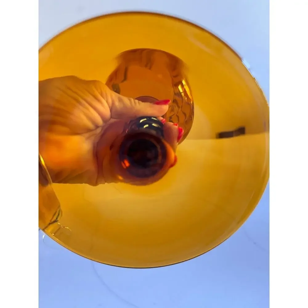 Vtg Empoli Italy Amber Art Glass 13” Oversized Goblet Vase Twisted Stem MCM
